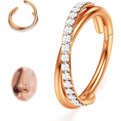 Titanium Nose Hoops with CZ Stones 16-20G 6-12mm