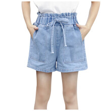 Denim Shorts for Little Girls Light Blue Elastic Waist