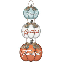 Pumpkin Wall Signs Rustic Grateful Thankful Blessed 3 pcs