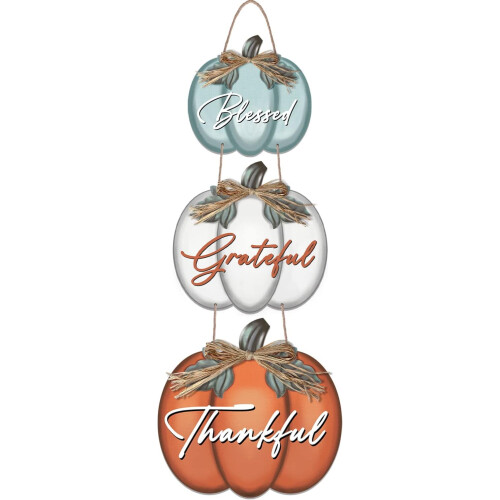 Pumpkin Wall Signs Rustic Grateful Thankful Blessed 3 pcs