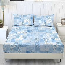 Comfort Queen Sheet Set Blue Floral Patchwork 3-Pc