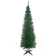 6ft Unlit Artificial Christmas Tree, Pencil Slim Xmas Tree with Solid Stand and Realistic Branches, Green