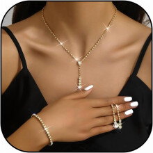 Wedding Jewelry Set Silver Rhinestone Necklace Earrings
