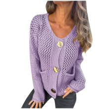 Women's Cropped Cardigan Sweater with Gold Buttons and