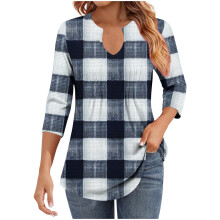 Women's V-Neck Pleated Blouse 3/4 Sleeve Business Casual Top