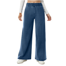 Women's Wide Leg Jeans Stretchy Mid-Rise Elastic Waist