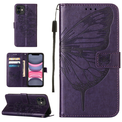 Butterfly Wallet Case for iPhone 12 Purple Synthetic