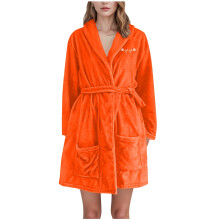Women's Heart Chest Print Velvet Hooded Bathrobe Orange 3X