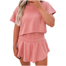 Women's Summer 2-Piece Sweatsuit Set Casual Cropped Tee and