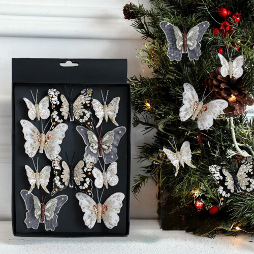 Butterfly Christmas Tree Ornaments Colorful Hollow Glitter