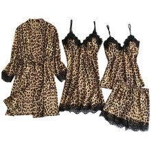 Women's Leopard Print Satin Nightgown 1 Piece