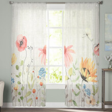 Sheer Curtains Rustic Pink/Yellow Floral 52x63 Inch Voile