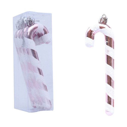Christmas Candy Cane Ornaments Pink Glitter Twisted Plastic