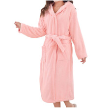 Women's Lightweight Fleece Hooded Bathrobe Pink One Size