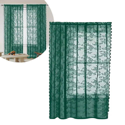 Ruffled Sheer Curtains Lace Vintage Floral Pattern 2 Panels