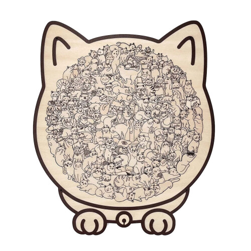 Cat-Shaped Wooden Jigsaw Puzzle Colored 135-Piece