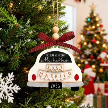 Christmas Married Ornament Rustic Wooden Car with Buffalo