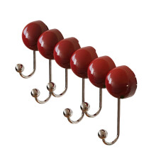 Coat Rack Wall Mount with Suction Cups 6 Hooks Red