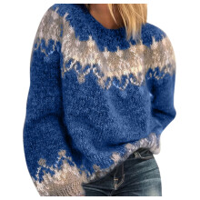 Women's Fair Isle Knit Sweater Crewneck Long Sleeve
