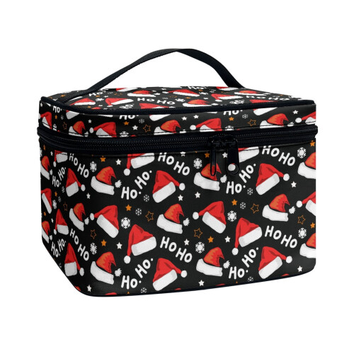 Christmas Hat Pattern Portable Makeup Brush Bag 8.86 x 6.5 1