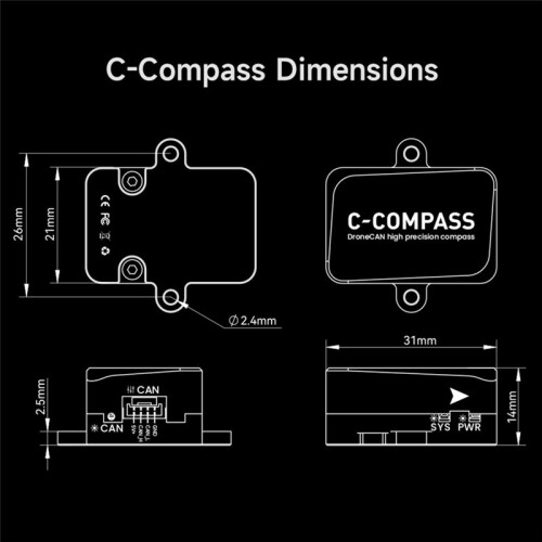 CUAV New DroneCan High Precision RM3100 Magnetic C-Compass for Pixhawk and Autopilot