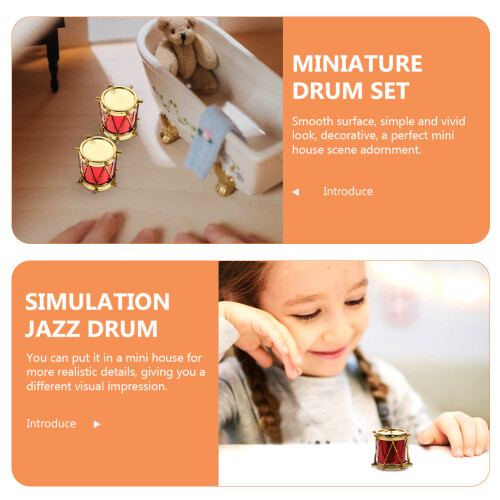 Miniature Drum Model Decoration Red PP Material 4 pcs 1
