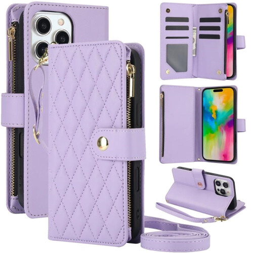 Purple RFID-Blocking Flip Wallet Case for iPhone 15 Pro Max