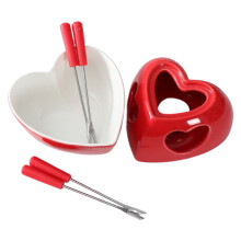 Ceramic Heart Fondue Mug Set with Forks and Tealight