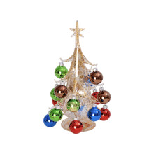 Vintage Mini Glass Christmas Tree with Ball Ornaments Yellow
