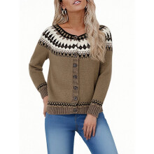 Women's Ethnic Jacquard Knit Cardigan Sweater Long Sleeve