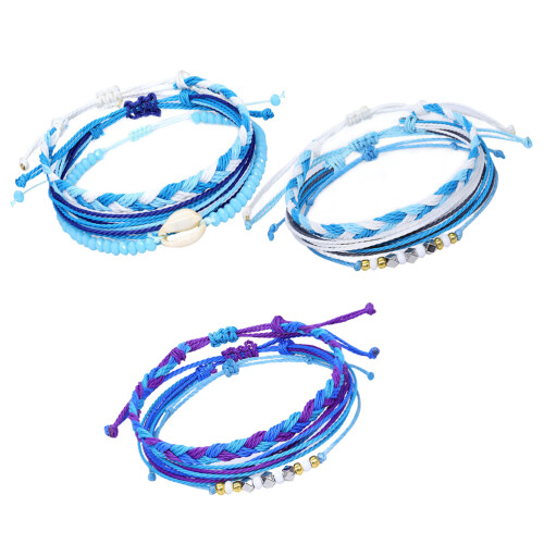 Pretyzoom Thread Bracelets Hand Woven Waxed 3 Set