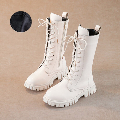 Women's PU Leather Riding Boots with Side Zipper and Chunky