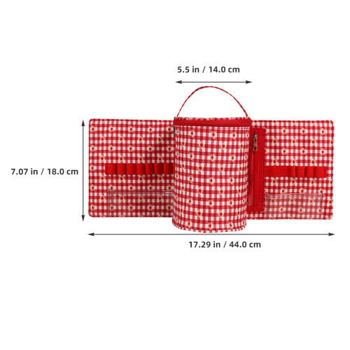 Knitting Needle Storage Polyester Set Red White Checkered 1