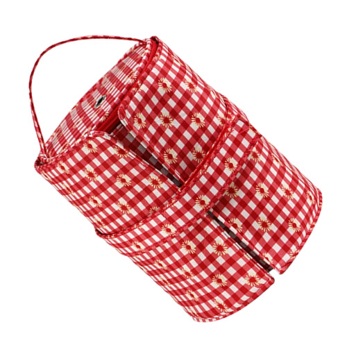 Knitting Needle Storage Polyester Set Red White Checkered 2