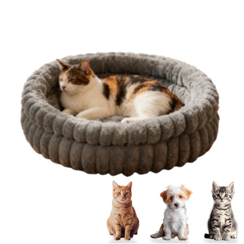 Calming Plush Pet Bed for Small Medium Dogs and Cats Gray