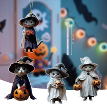 Halloween Cat Ornament Witch Hat Pumpkin Skull Acrylic