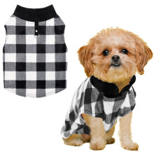 Buffalo Plaid Dog Sweater with Leash Ring Soft Fleece Vest