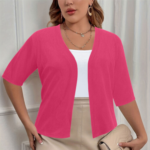 Women's Oversized Solid Cardigan Short Sleeve Open-Front 2