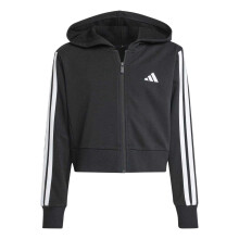 (9-10 Years, Black/White) Adidas Girls 3 Stripes Cotton Long-Sleeved Full Zip Hoodie