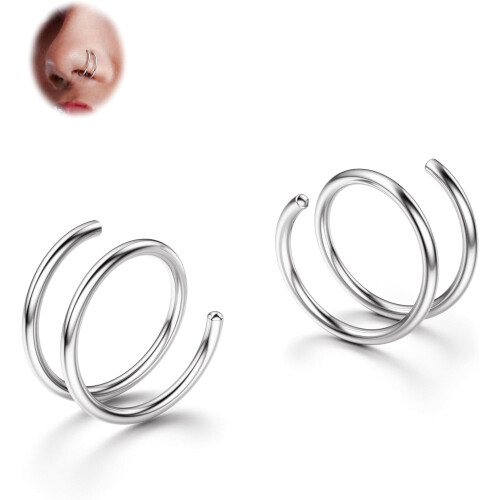 Softened 316L Stainless Steel Double Hoop Nose Ring 2 pcs