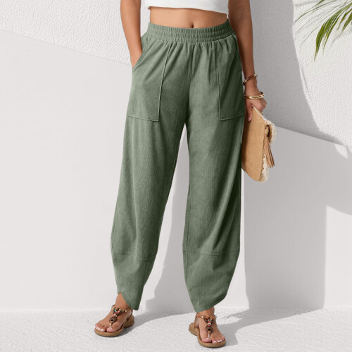 Women's Casual Cropped Pants Green Size S 1