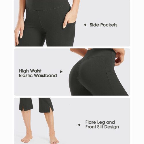 Women's High Waist Stretch Capri Pants Solid Color Straight 1