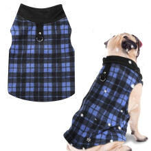 Buffalo Plaid Dog Sweater with Leash Ring Fleece Vest