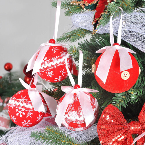 Glitter Shatterproof Christmas Ball Ornament Red 9 pcs 1