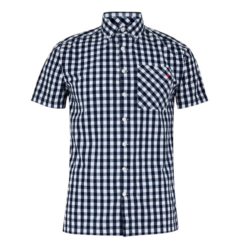 Lee Cooper (S, Navy/White) Lee Cooper Mens Gingham Check Short-Sleeved Shirt