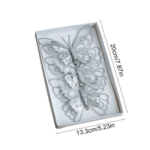 Glitter Butterfly Christmas Ornaments 3 pcs Silver 2