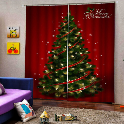 Christmas Curtains Polyester Red Snowflake Design 2 Panels 2