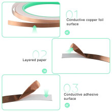4 Rolls Double-Sided Copper Foil Tape for Stained Glass, Copper Tape Conductive Adhesive for Stain Glass