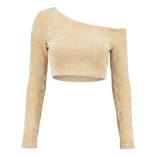 (4 UK, Beige) Missy Empire Girls Chenille Cropped Off-the-Shoulder Jumper