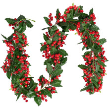 Red Berry Christmas Garland 5.7 FT Flexible Indoor Outdoor